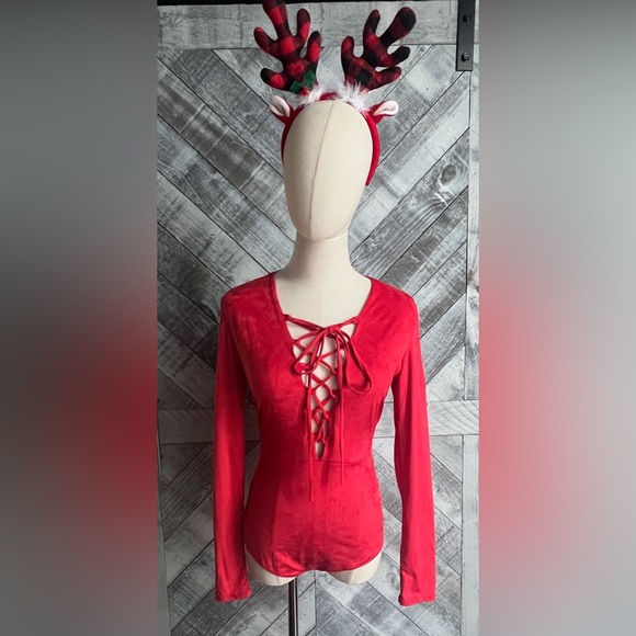 GOJANE NWOT ALL TIED UP RED BODYSUIT. SIZE MEDIUM - Picture 3 of 7
